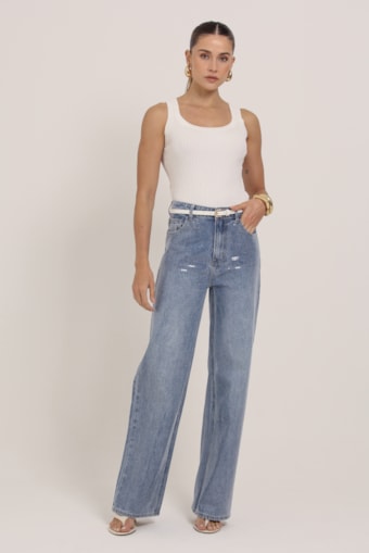Calça Jeans Reta Com Brilho Jeans