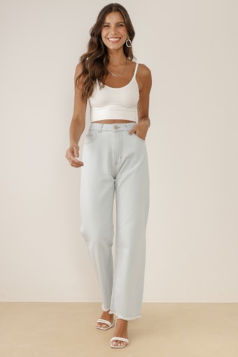 Calça Jeans Reta Cropped Azul claro 