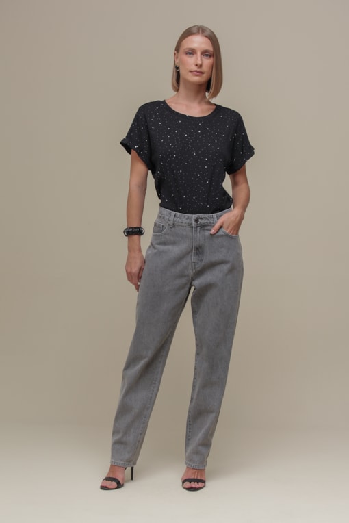 Calça Jeans Reta Mescla escuro
