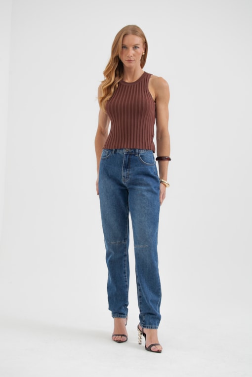 Calça Jeans Reta Pence Joelho Jeans
