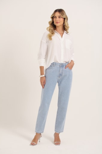 Calça Jeans Strass Degradê Jeans