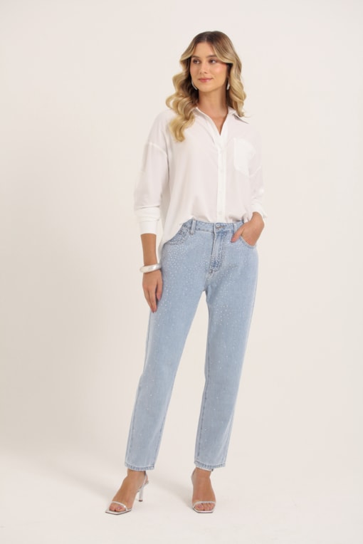 Calça Jeans Strass Degradê Jeans
