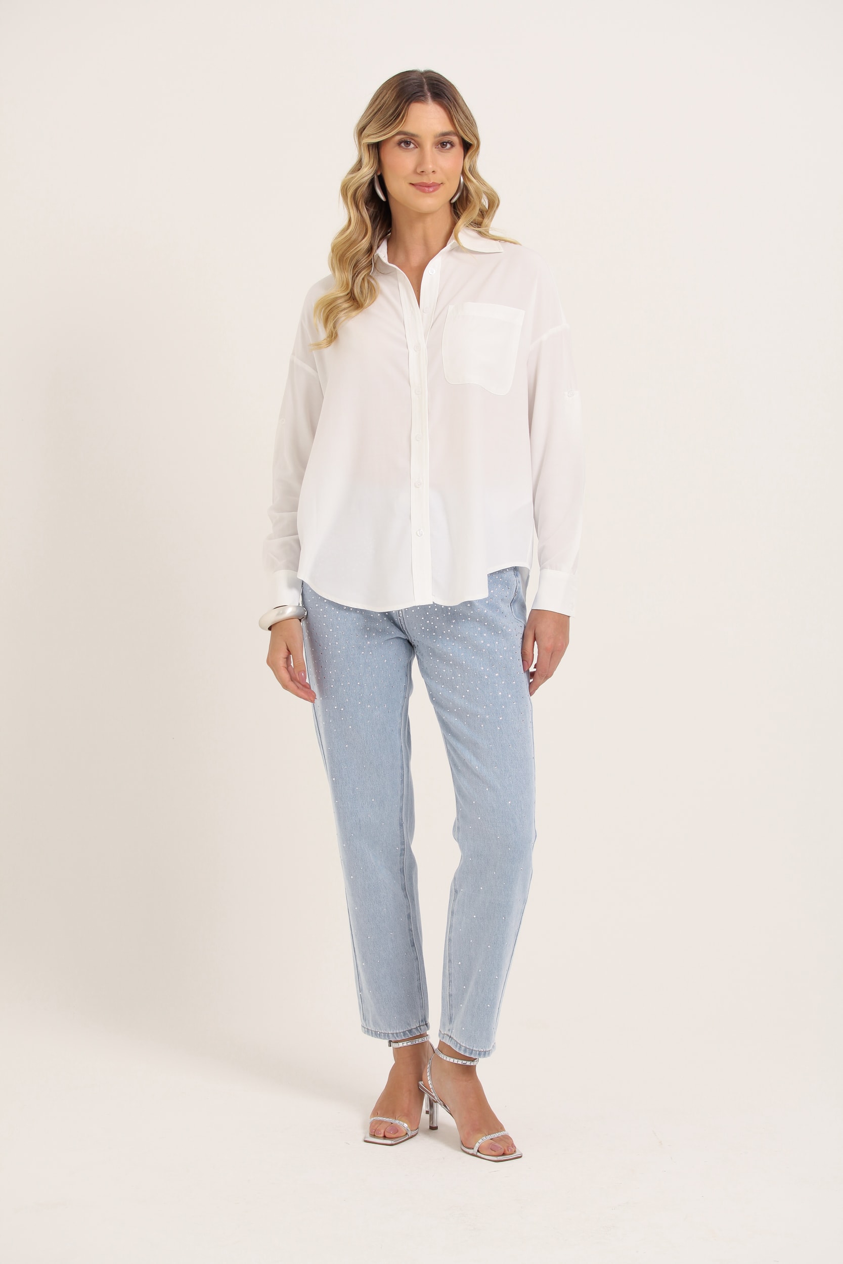 Calça Jeans Strass Degradê Jeans