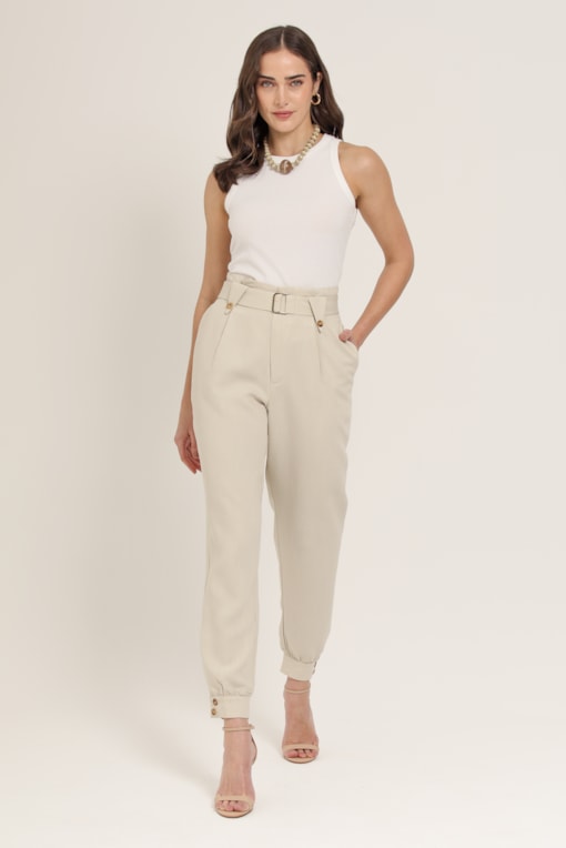 Calça Jogger Alfaiataria Chino Caqui