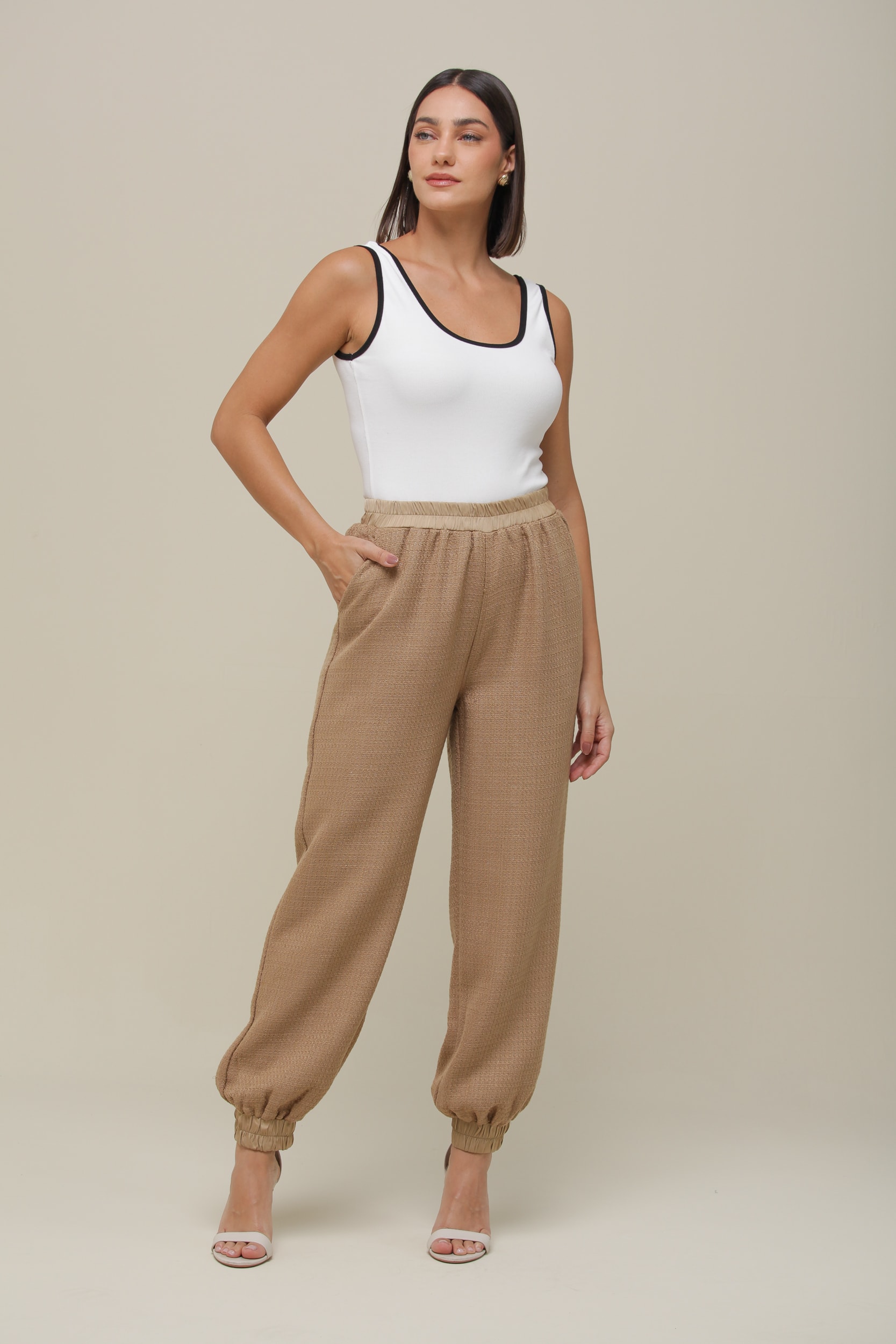 Calça Jogger Tweed   Camel