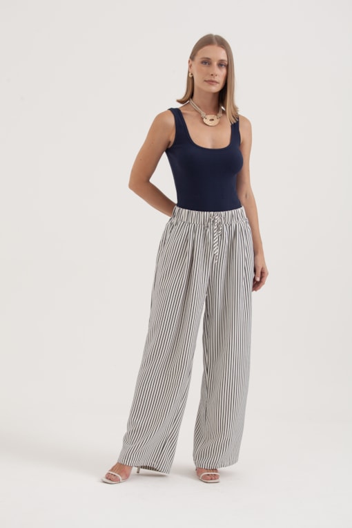 Calça Listrada Cordão Marinho 