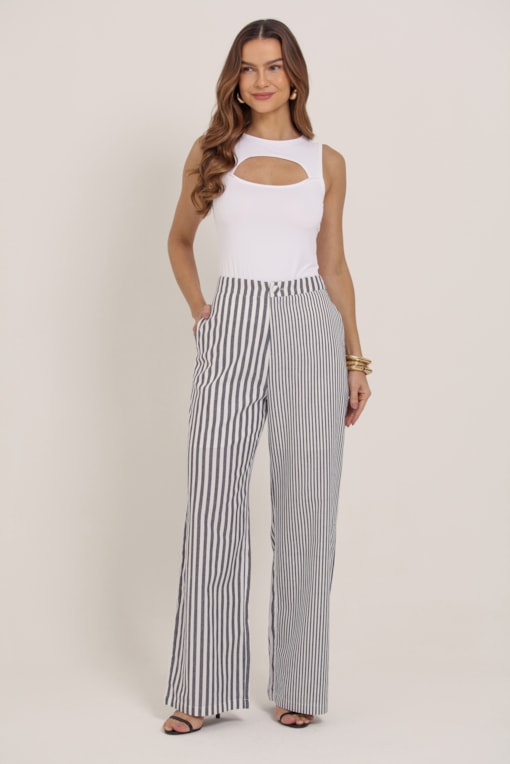 Calça Listrada Linho Marinho 