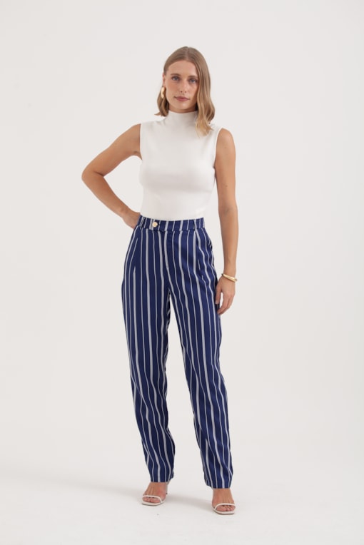 Calça Listrada Reta Marinho 