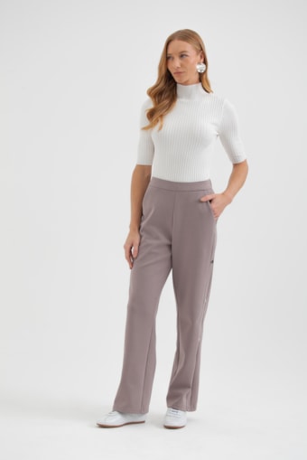 Calça Moletom Botões Laterais Caqui