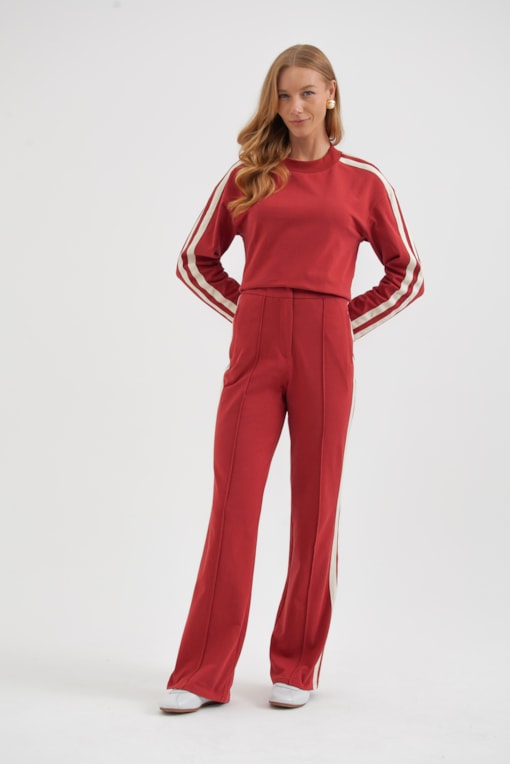 Calça Moletom Faixas Laterais Vermelho