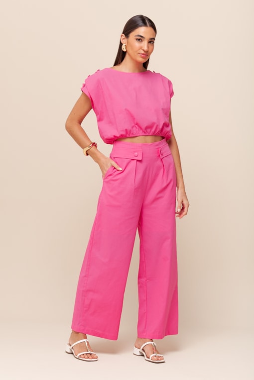 Calça Pantacourt Botões Rosa