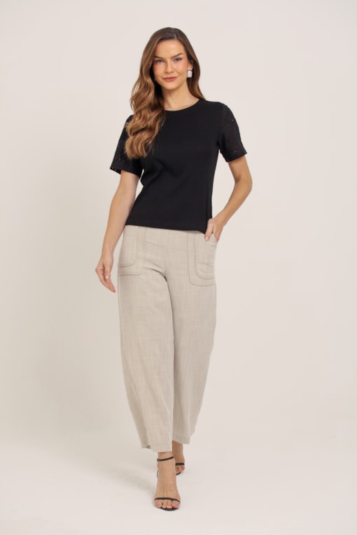 Calça Pantacourt Linho Natural