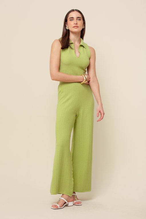Calça Pantacourt Tricô Efeito Texturizado   Verde 