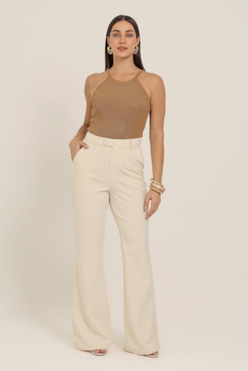 Calça Pantalona Alfaiataria Areia