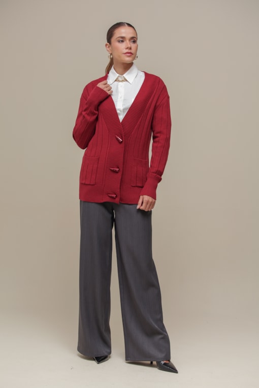 Calça Pantalona Alfaiataria Cinza