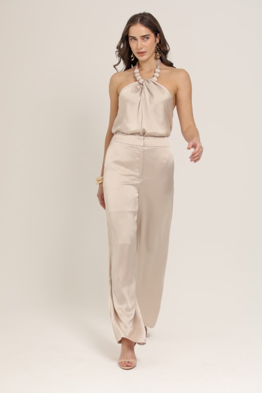 Calça Pantalona Amarração Bege