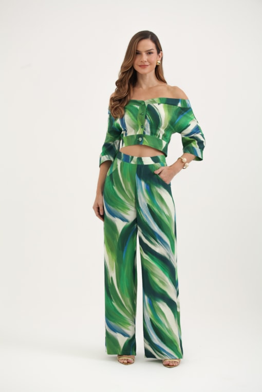 Calça Pantalona Estampa Brisa Verde
