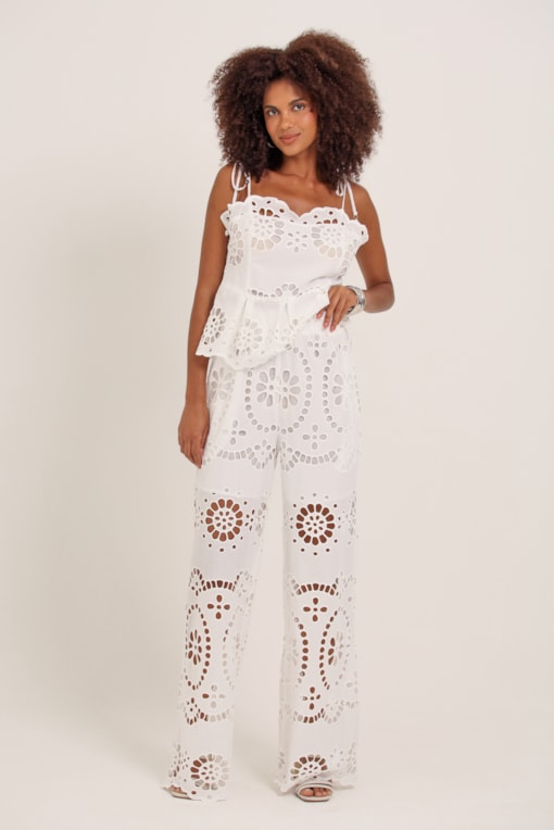 Calça Pantalona Guipir Branco
