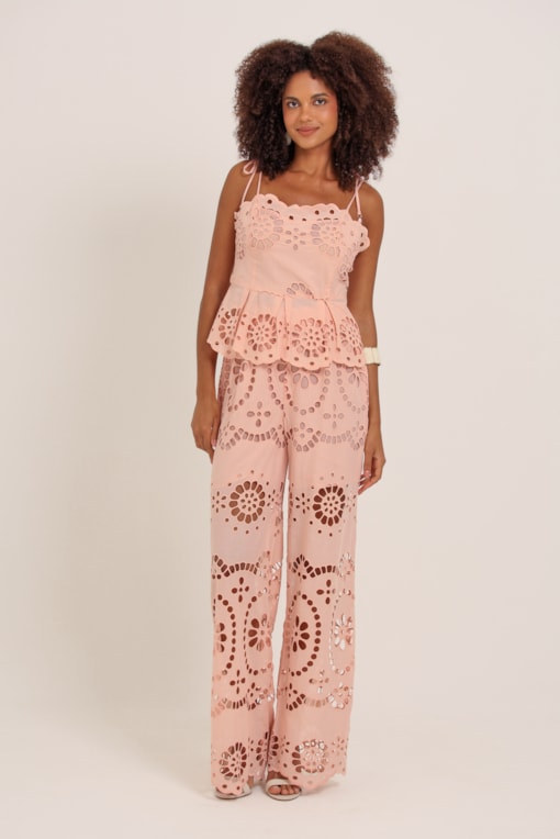 Calça Pantalona Guipir Rosê