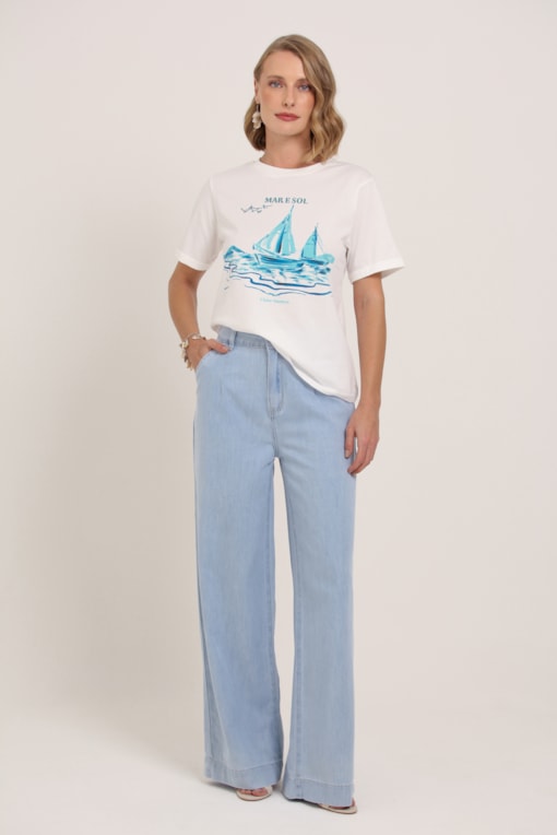 Calça Pantalona Jeans Azul