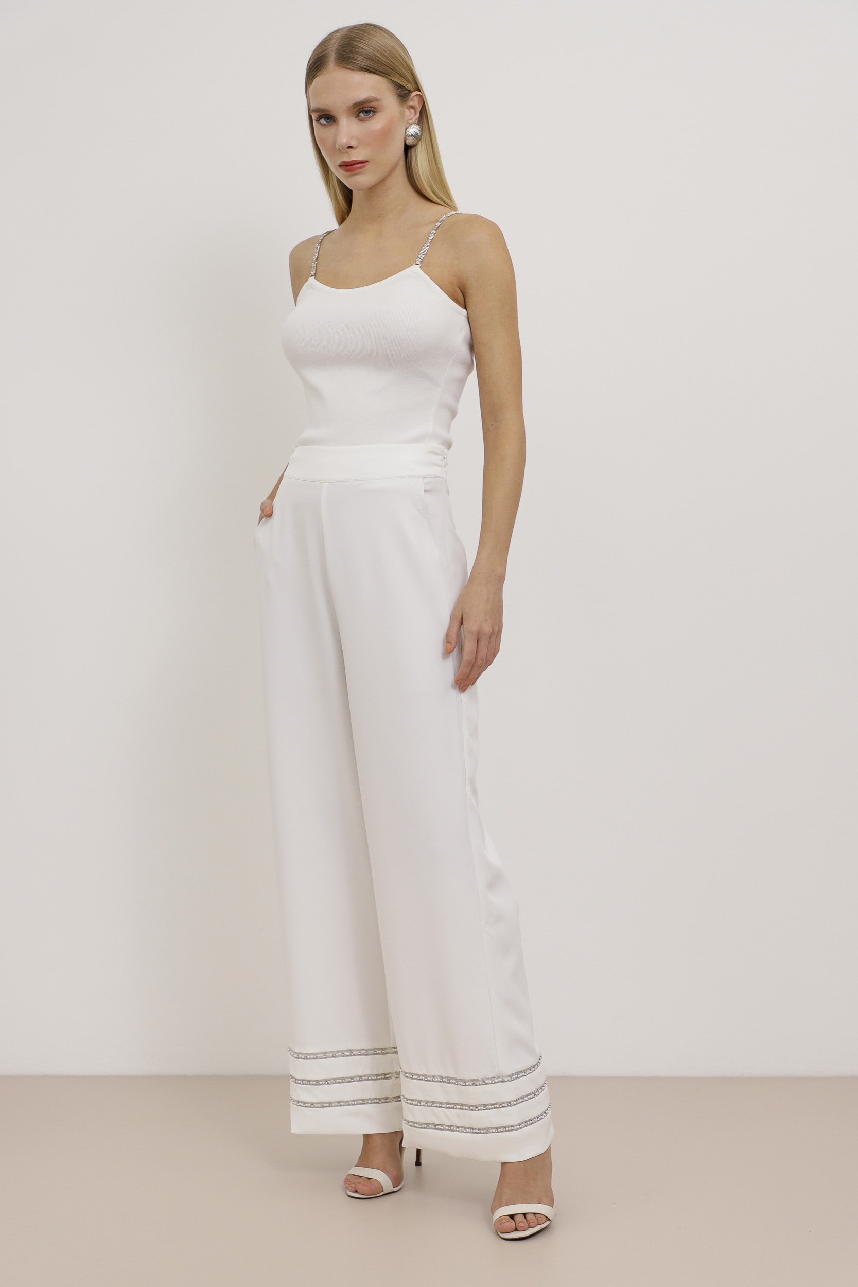 Calça Pantalona Pérola Alfaiataria  Branco