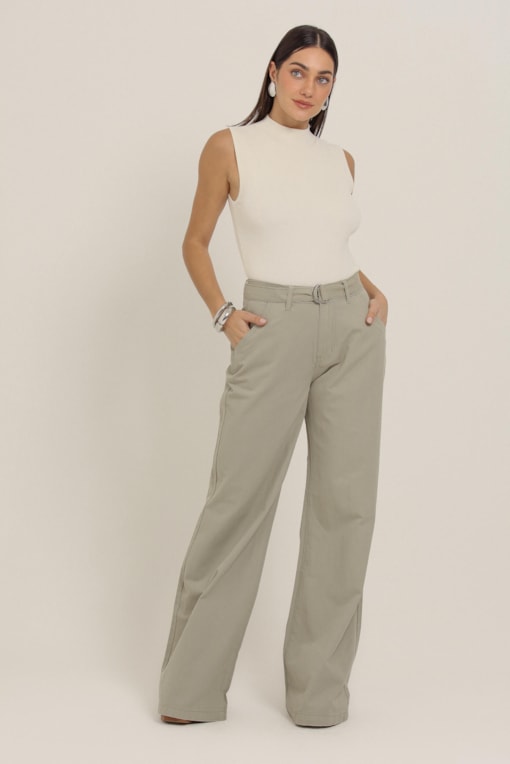 Calça Pantalona Sarja Com Faixa Verde 