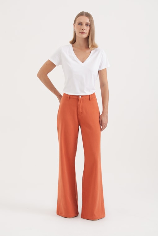 Calça Pantalona Sarja Ferrugem