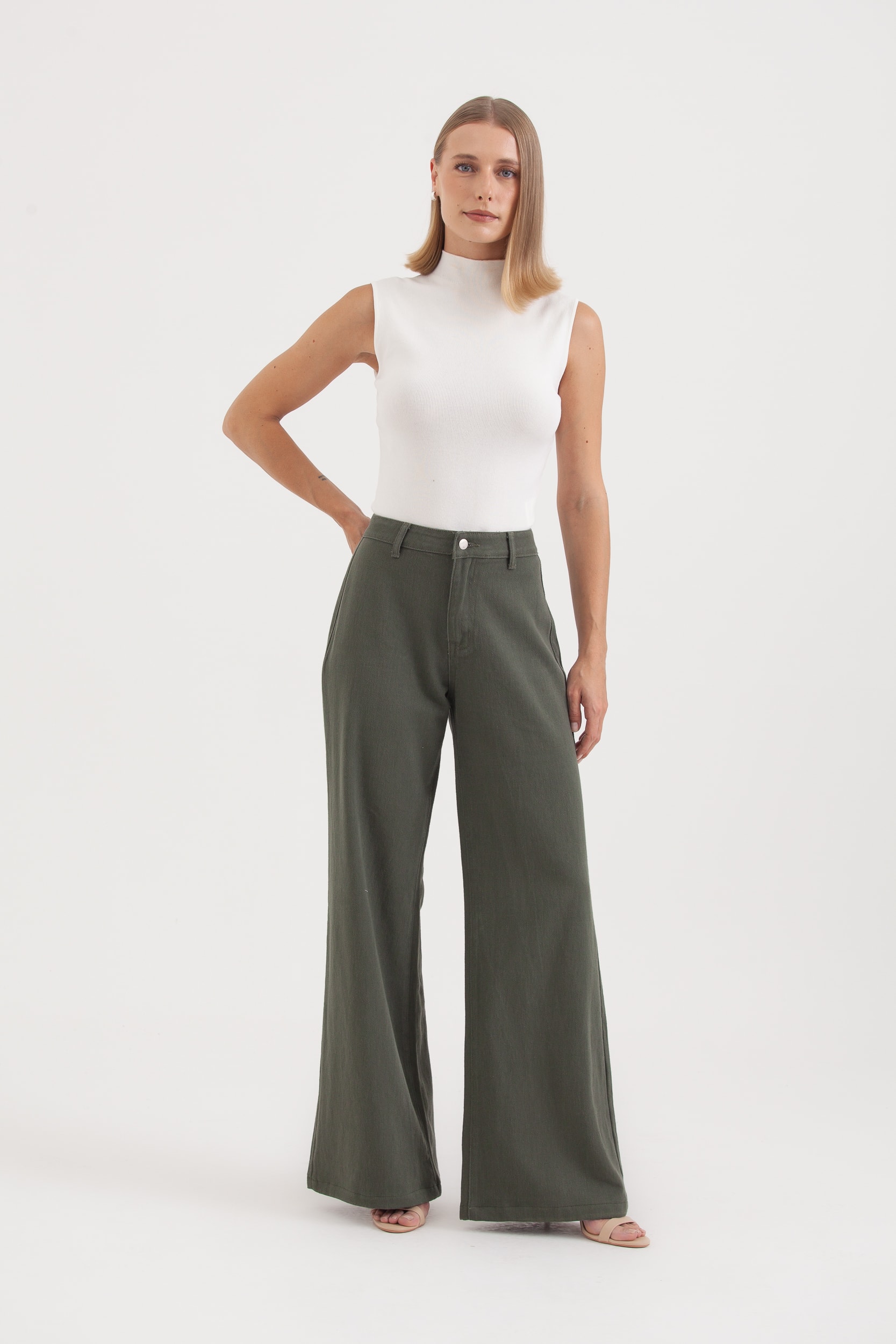 Calça Pantalona Sarja Verde 