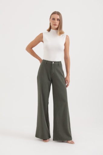 Calça Pantalona Sarja Verde 