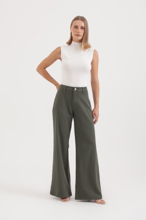 Calça Pantalona Sarja Verde 
