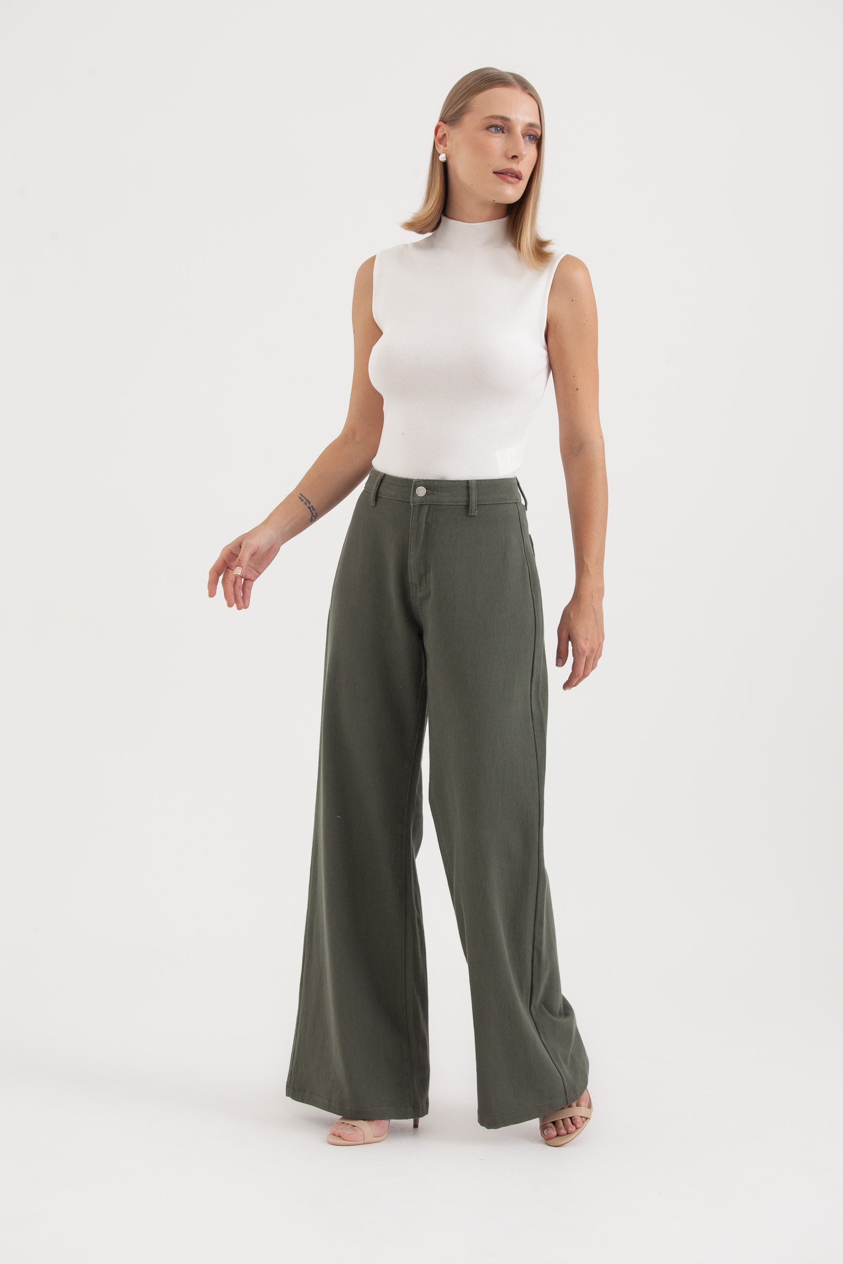 Calça Pantalona Sarja Verde 