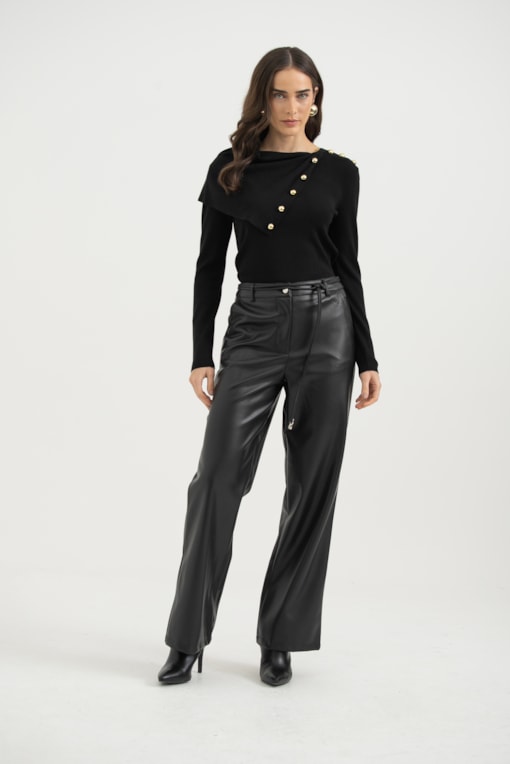 Calça Pu Com Cinto De Cordinha Preto