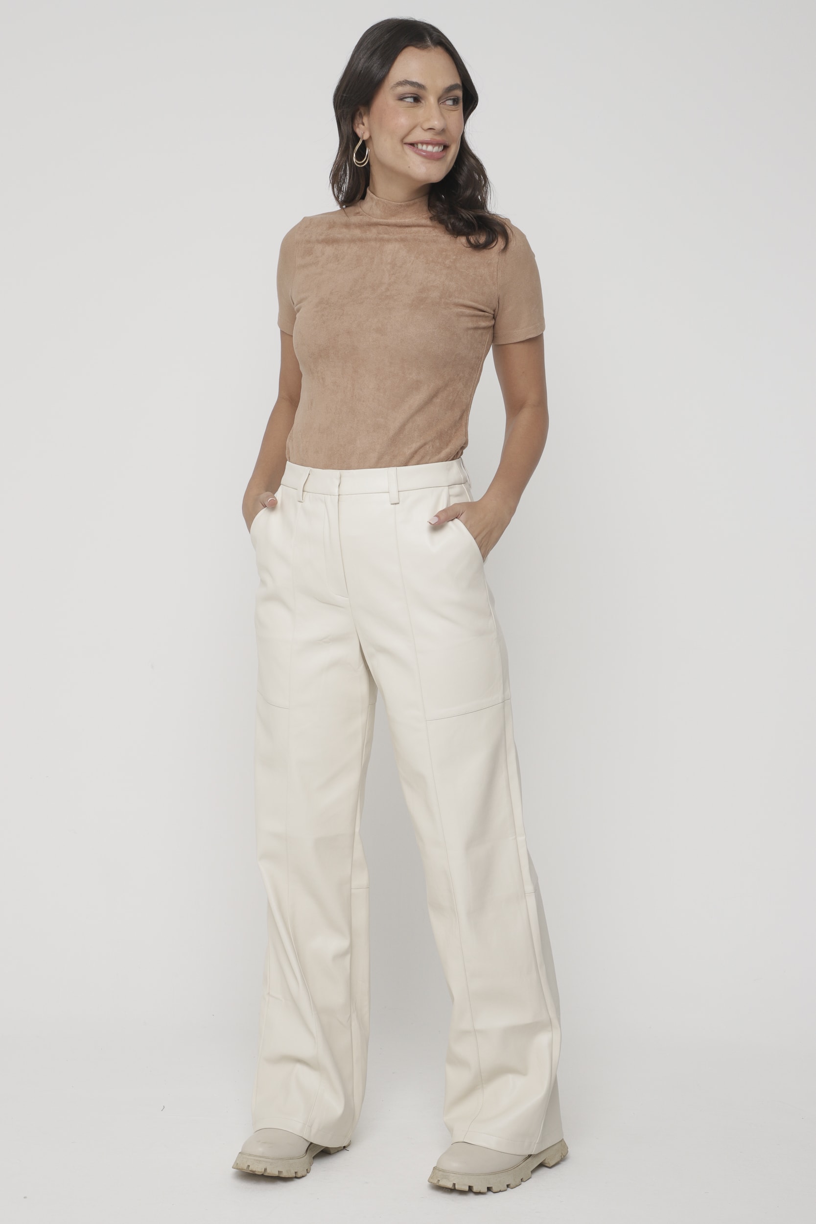 Calça PU Recortes  Off-white
