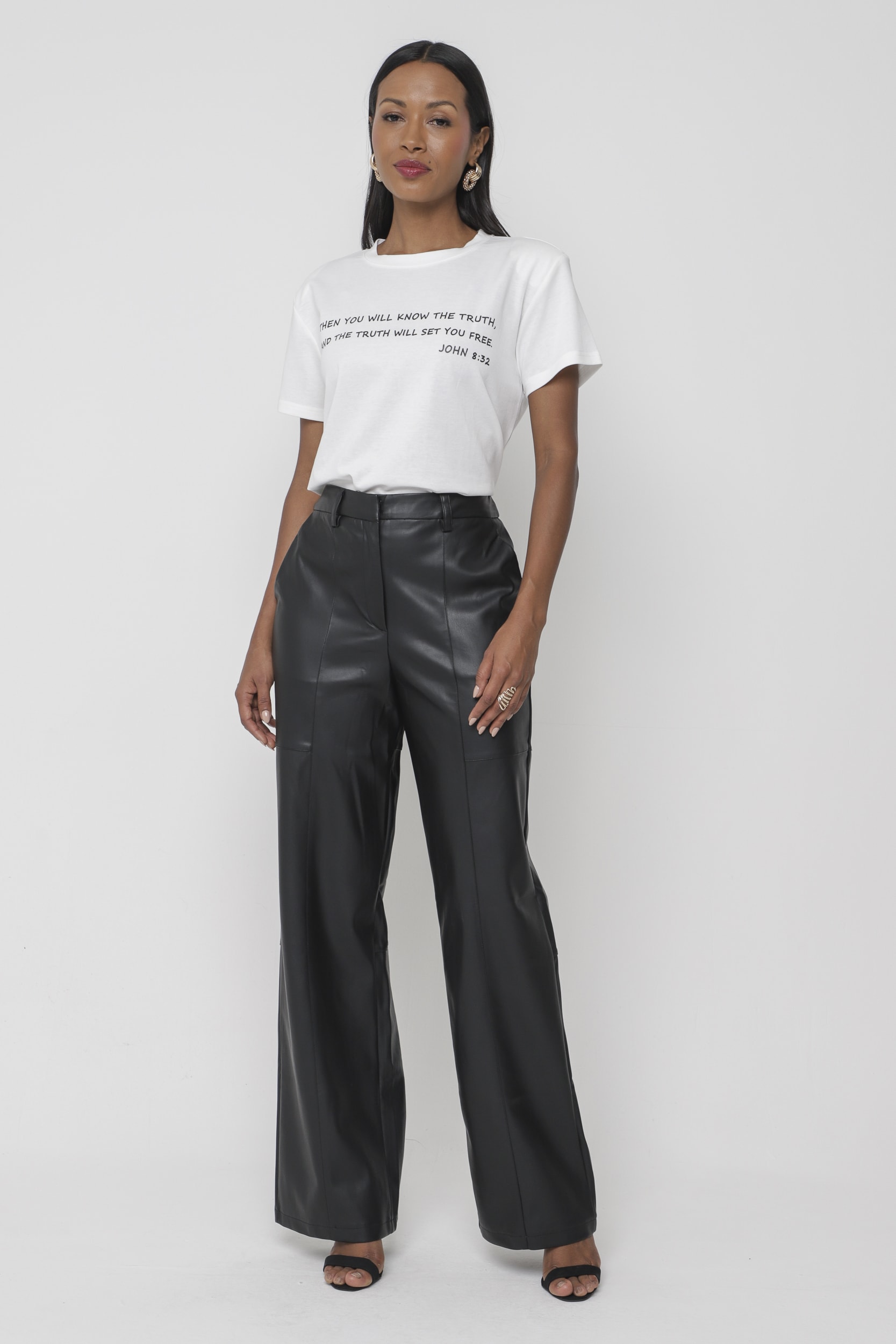 Calça PU Recortes  Preto