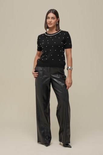 Calça PU Recortes   Preto