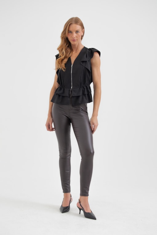 Calça Resinada Skinny Café