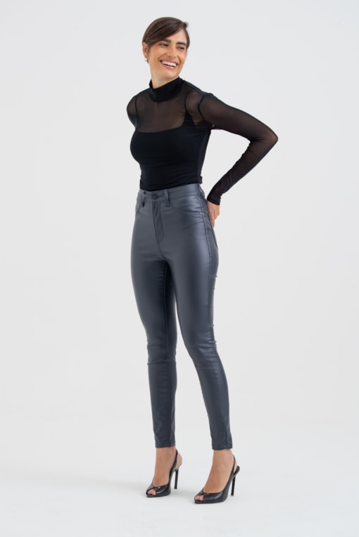 Calça Resinada Skinny Marinho 
