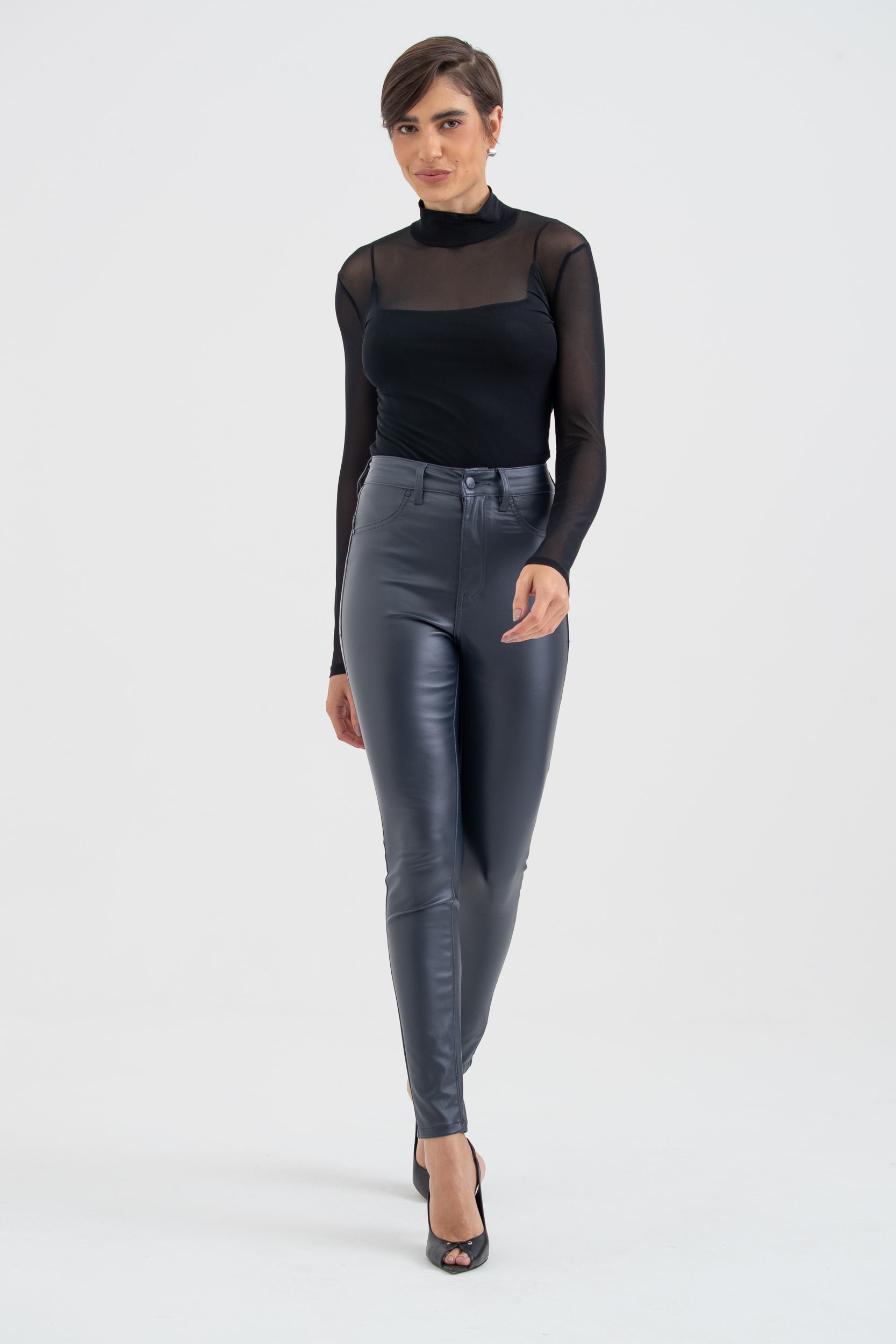 Calça Resinada Skinny Marinho 