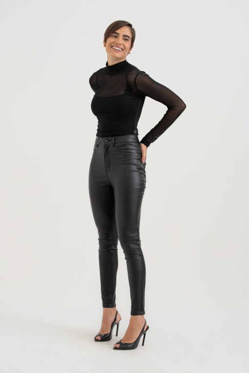 Calça Resinada Skinny Preto