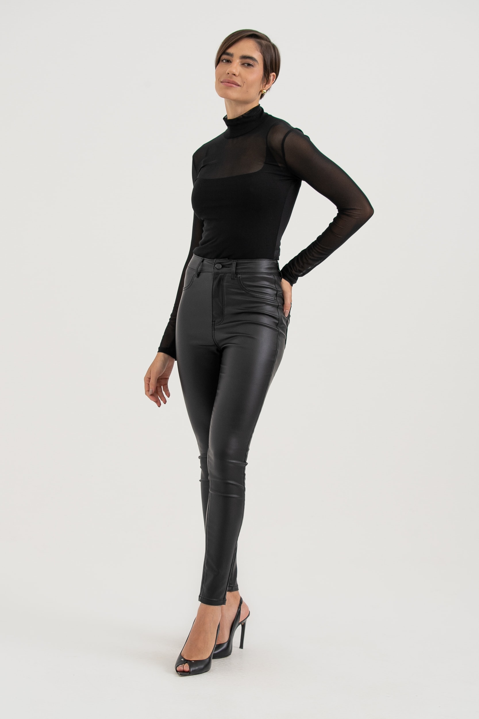Calça Resinada Skinny Preto