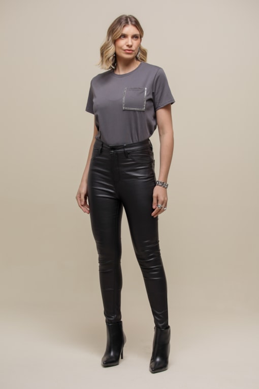 Calça Resinada Skinny Preto