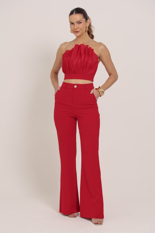 Calça Reta Alfaiataria Vermelho