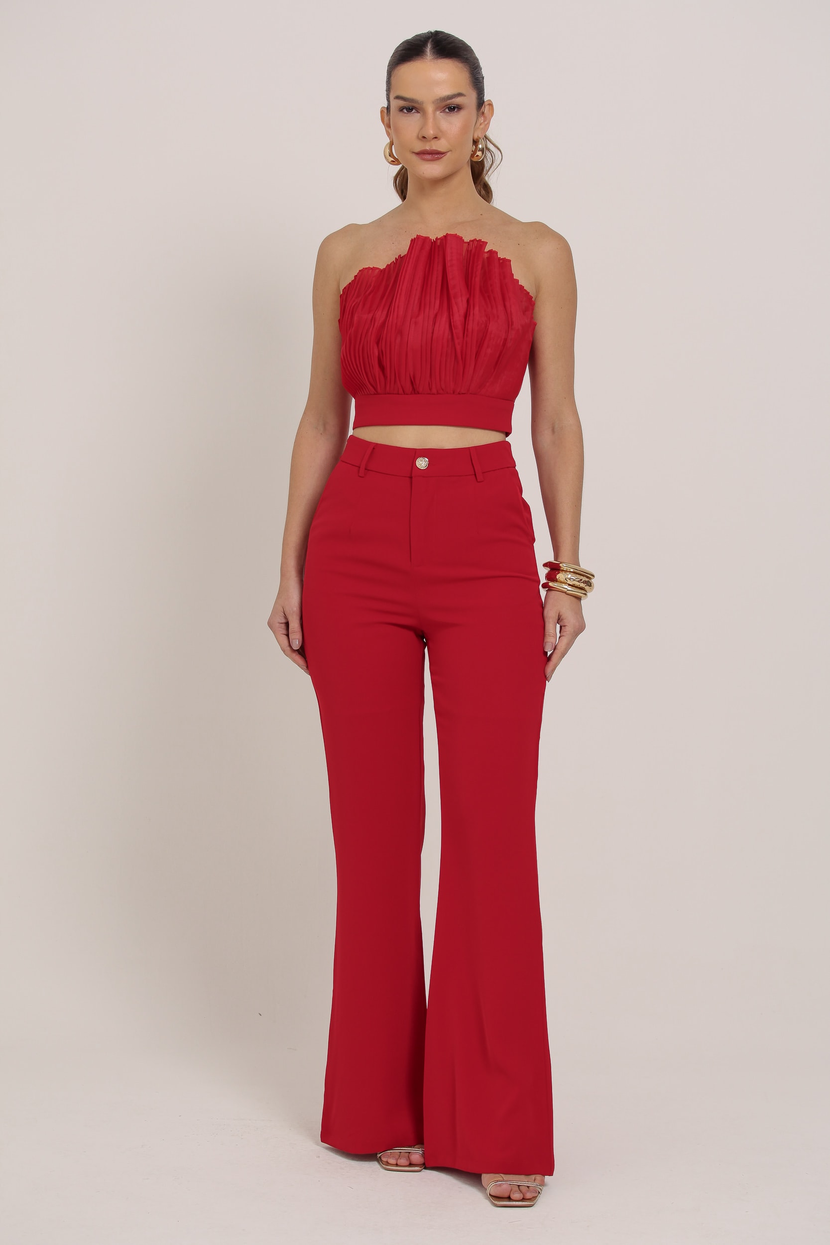 Calça Reta Alfaiataria Vermelho