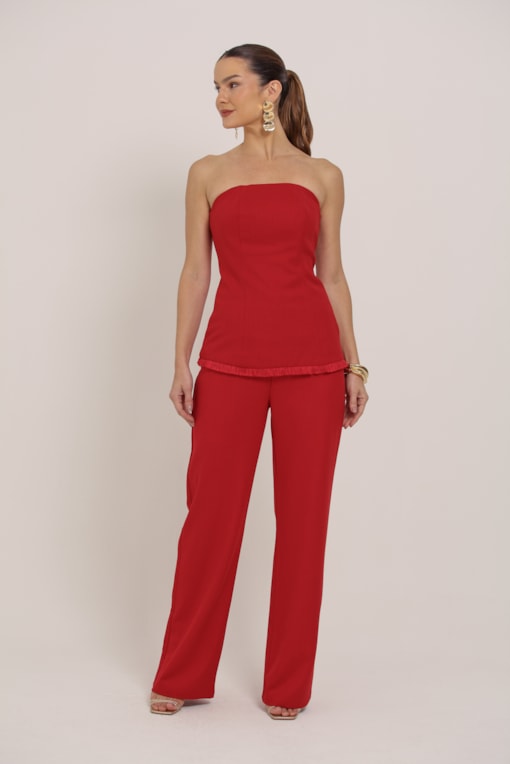 Calça Reta Alfaiataria Vermelho