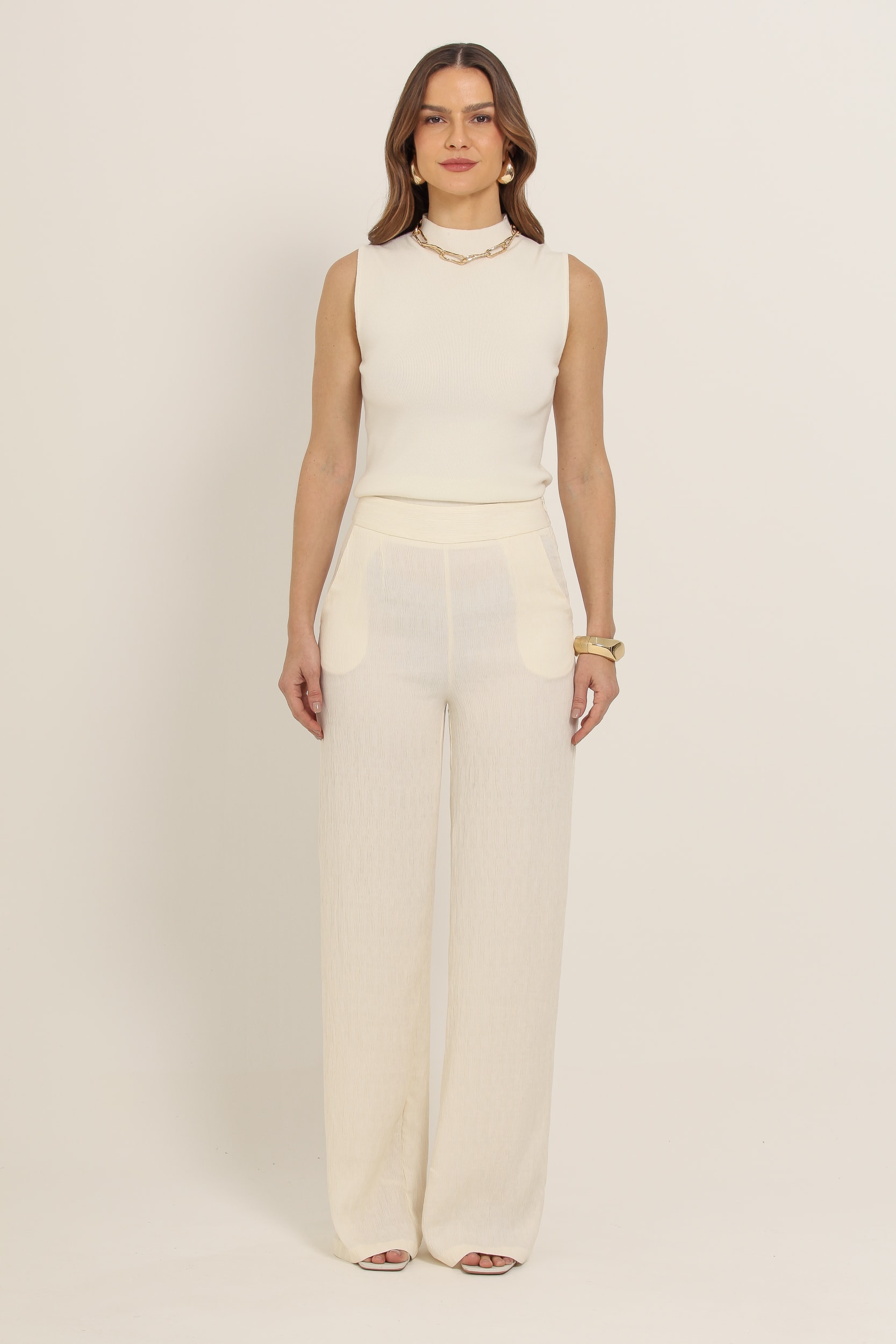 Calça Reta Anarruga Cós Largo
                                        
                                         Off-white