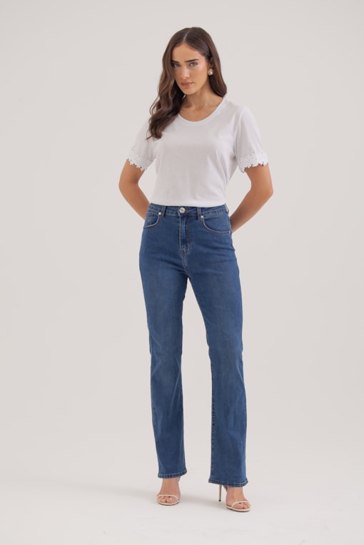Calça Reta Azul Médio Jeans