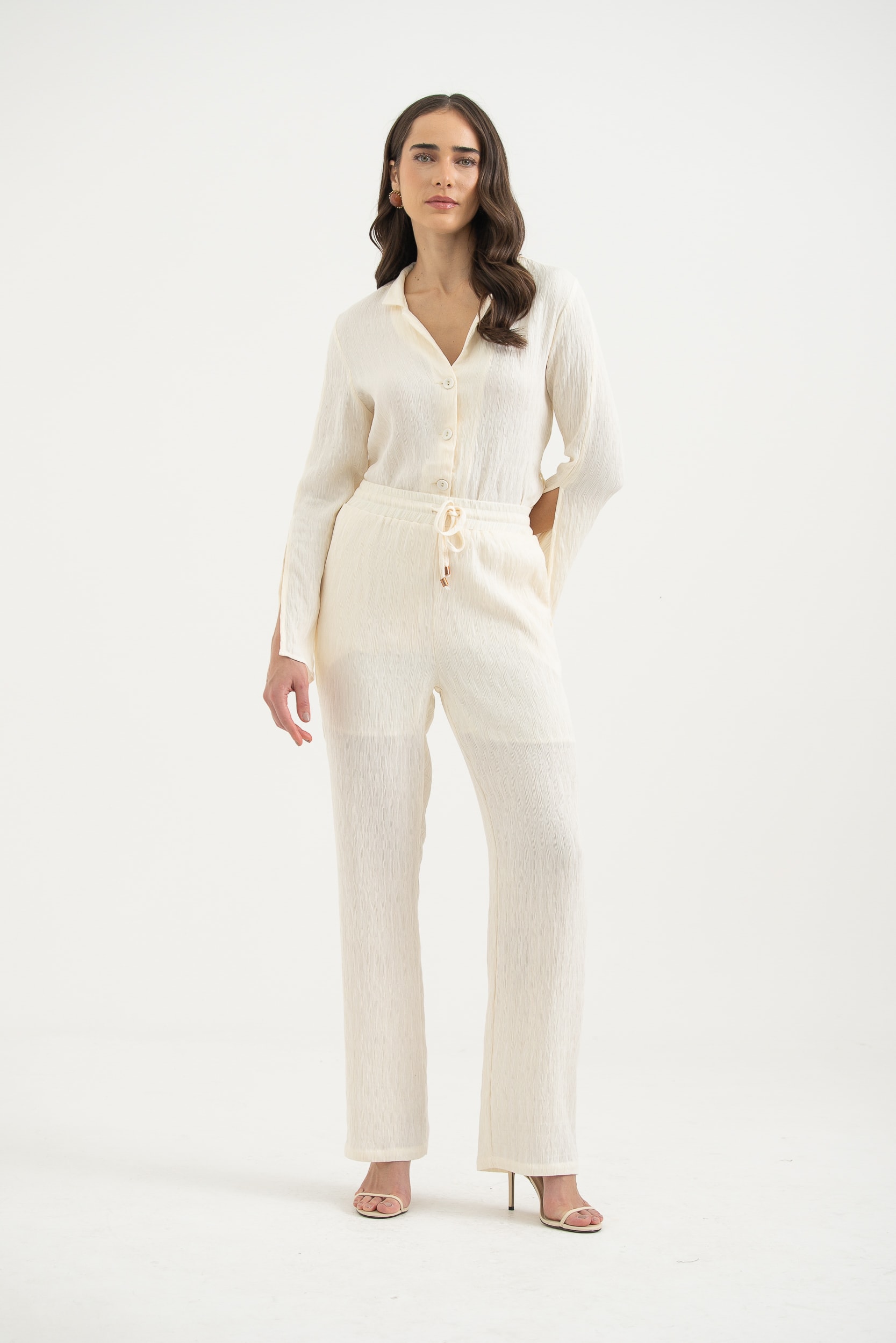 Calça Reta Com Amarração Off-white
