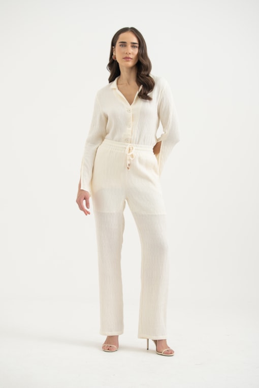 Calça Reta Com Amarração Off-white
