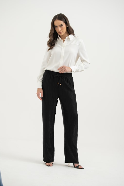 Calça Reta Com Amarração Preto