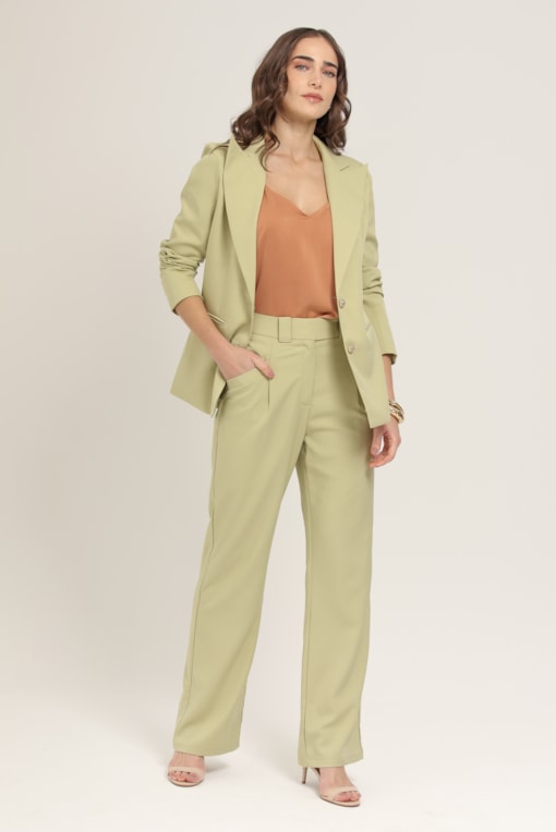 Calça Reta com Pregas Verde 